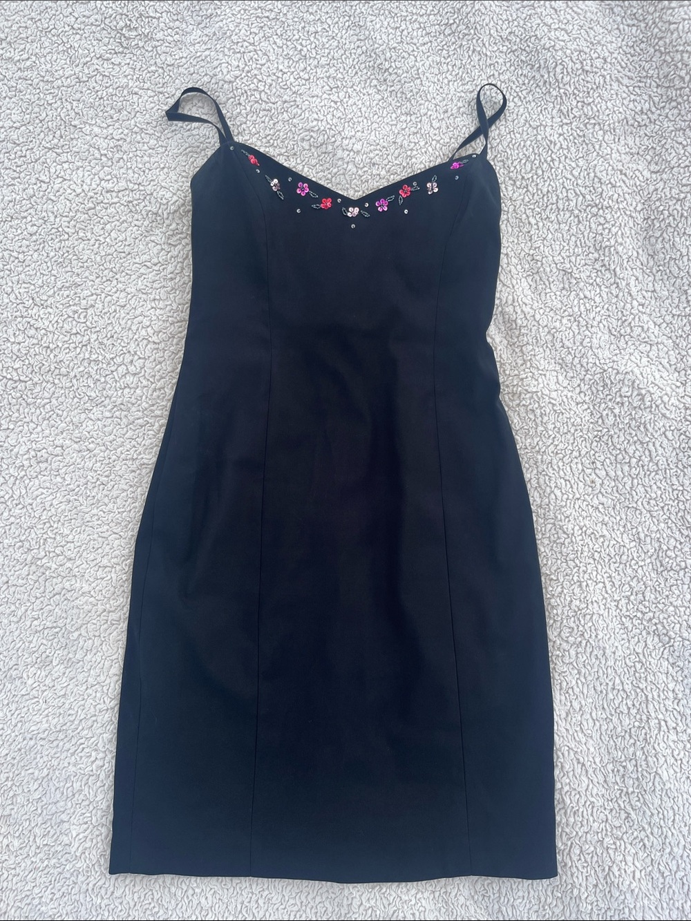 Laundry Black Floral-Trim Slip Mini Dress stretchy material & sraps